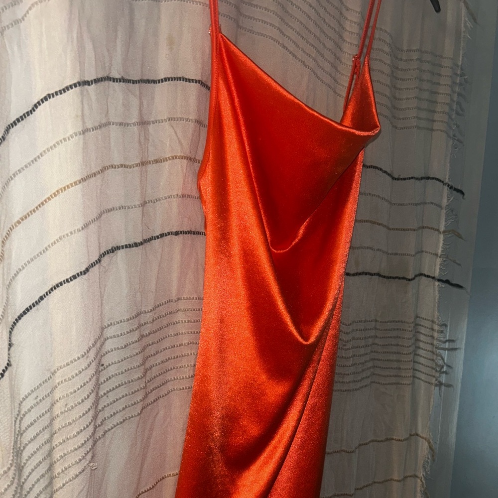 Zaful Vibrant Orange Satin Midi Dress